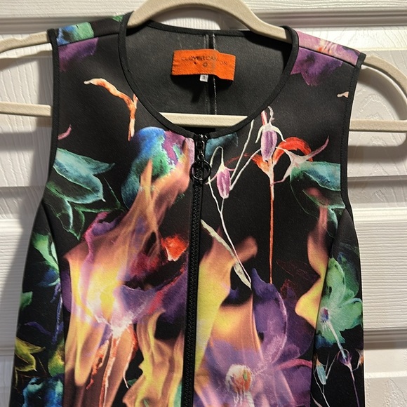 Clover Canyon Zip Front Neoprene Scuba Dress S Rainbow Floral - Picture 3 of 6
